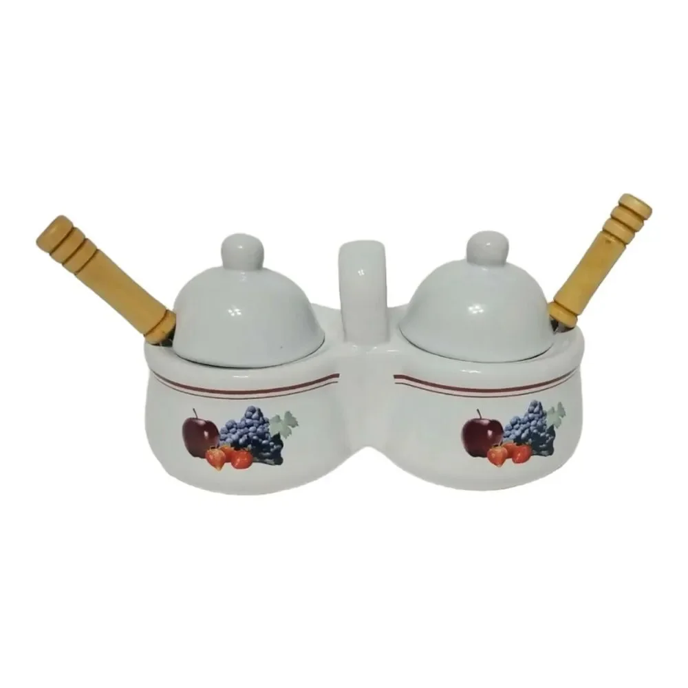 Houston Harvest Gift Products Double Condiment Covered Serving Dish w/‎ Spoons